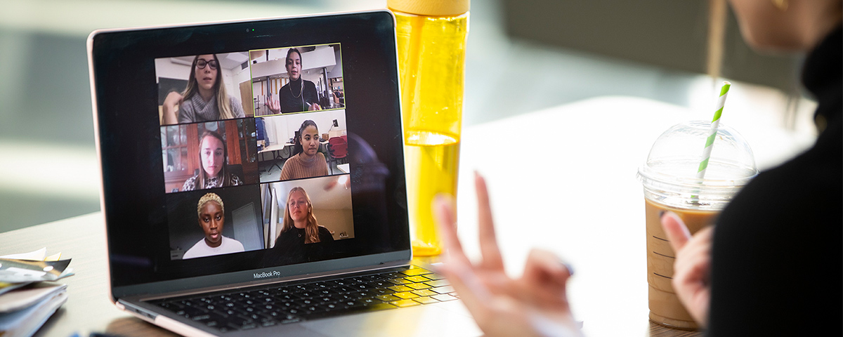 Photo of a meeting online.